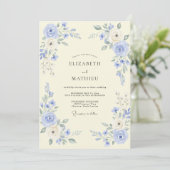 Immergrün-Blumen-Romantische Hochzeit Einladung (Stehend Vorderseite)