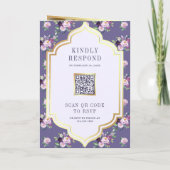 Immergrün-Blumenmuster-QR-Code Indische Hochzeit Einladung (Rückseite)
