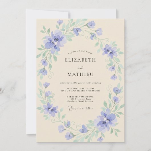 Immergrün-Blüten-Cream-Hochzeit Einladung (Vorderseite)