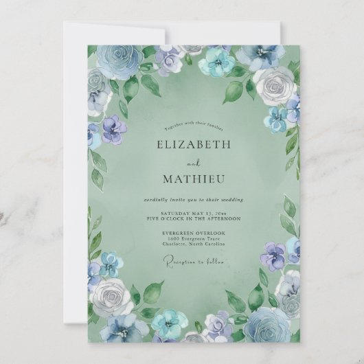 Immergrün-Blüten-Hochzeit Einladung (Vorderseite)