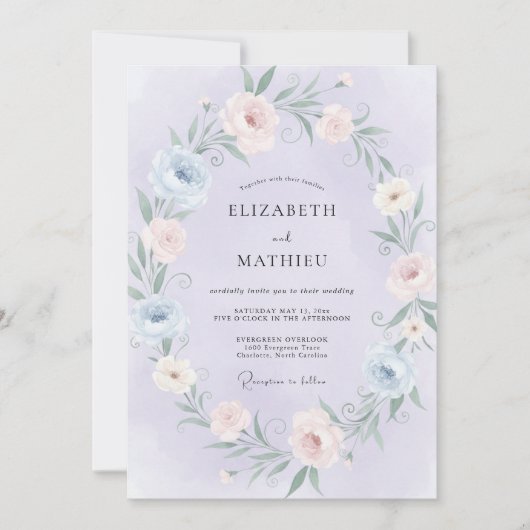 Immergrün-Blütenblattroter Kranz Hochzeit Einladung (Vorderseite)