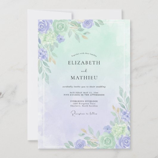 Immergrün-Celadon-Blatt-Hochzeit Einladung (Vorderseite)