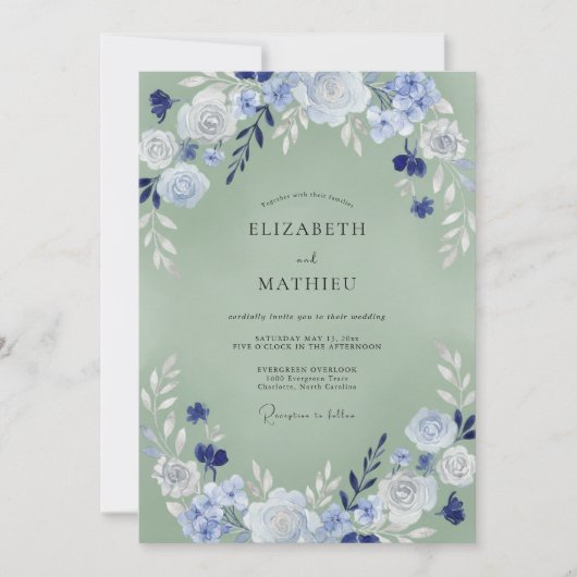 Immergrün-Celadon-Hochzeitsmalerei Einladung (Vorderseite)