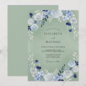 Immergrün-Celadon-Hochzeitsmalerei Einladung (Vorne/Hinten)