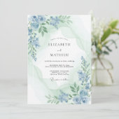 Immergrün-Celadon-Pfingstrosen-Hochzeit Einladung (Stehend Vorderseite)