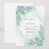 Immergrün-Celadon-Pfingstrosen-Hochzeit Einladung (Vorne/Hinten)