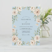Immergrün Champagner Blütenblatt Hochzeit Einladung (Stehend Vorderseite)