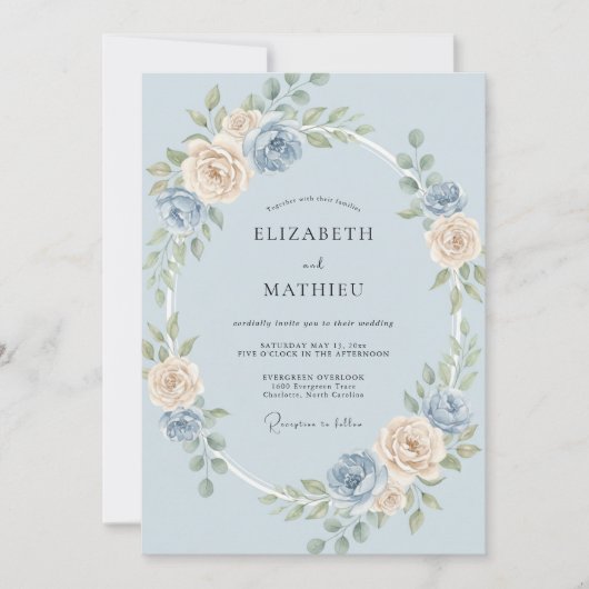 Immergrün Champagner-Rosen-Hochzeit Einladung (Vorderseite)
