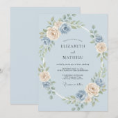 Immergrün Champagner-Rosen-Hochzeit Einladung (Vorne/Hinten)