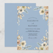 Immergrün-Creme-Blüten-Hochzeit Einladung (Vorne/Hinten)