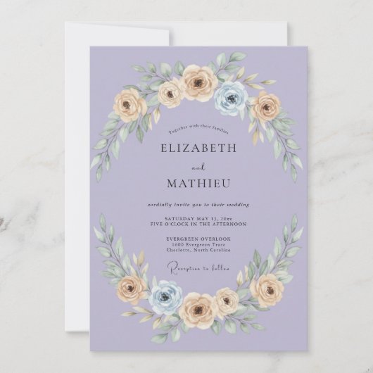 Immergrün Cremige Gemalte Hochzeit Einladung (Vorderseite)