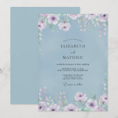 Immergrün Flieder Pfingstrose Hochzeit Einladung (Vorne/Hinten)