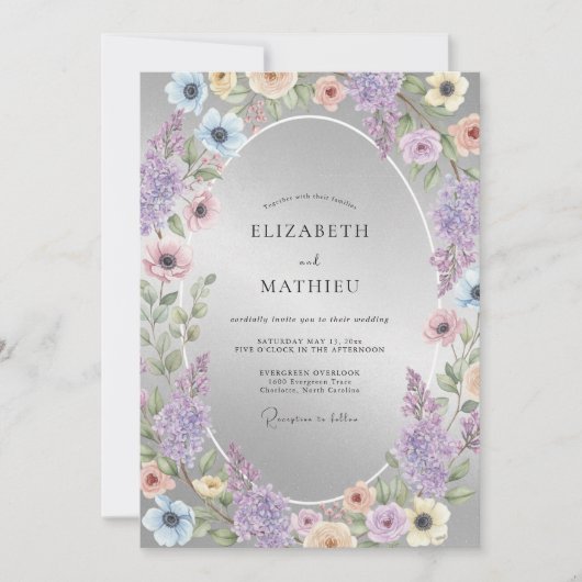 Immergrün Florale Umarmung Hochzeit Einladung (Vorderseite)
