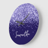 Immergrün Glitter Dunkelblaue Schrift Name Große Wanduhr (Winkel)