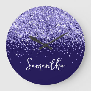 Immergrün Glitter Dunkelblaue Schrift Name Große Wanduhr