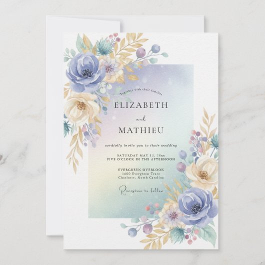 Immergrün-Gold-Laub-Eukalyptus-Hochzeit Einladung (Vorderseite)