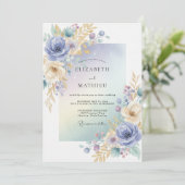 Immergrün-Gold-Laub-Eukalyptus-Hochzeit Einladung (Stehend Vorderseite)