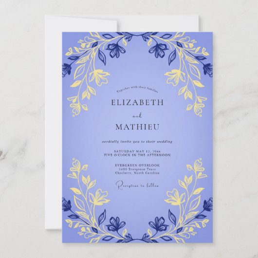 Immergrün-Gold-Laub-Grau-Eukalyptus-Hochzeit Einladung (Vorderseite)