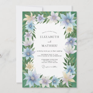 Immergrün-Hochzeit mit blassen gelben Wildblumen Einladung