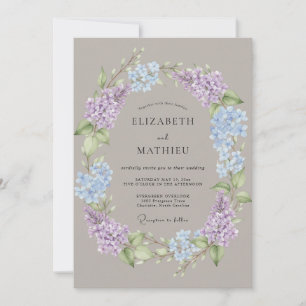 Immergrün-Hortensien-Blumenromanze-Hochzeit Einladung