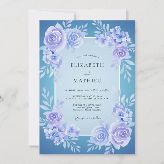 Immergrün-Indigo-Kranz-Hochzeit Einladung (Vorderseite)