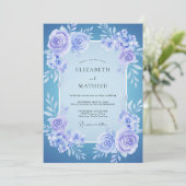 Immergrün-Indigo-Kranz-Hochzeit Einladung (Stehend Vorderseite)