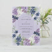 Immergrün-Indigo-Wildblumen-Hochzeit Einladung (Stehend Vorderseite)