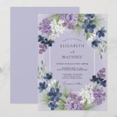 Immergrün-Indigo-Wildblumen-Hochzeit Einladung (Vorne/Hinten)