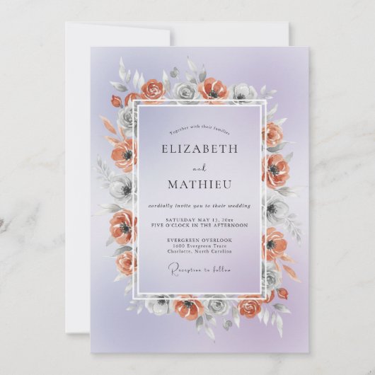 Immergrün-Kupfer-Mohn-Hochzeit Einladung (Vorderseite)