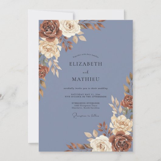 Immergrün-Kupfer-Rosen-Hochzeit Einladung (Vorderseite)
