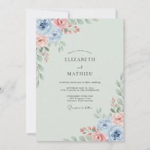 Immergrün-Lachs-Ranunculus-Eukalyptus-Hochzeit Einladung