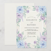 Immergrün-Lavendel-Blumen Hochzeit Romantik Einladung (Vorne/Hinten)