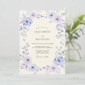 Immergrün-Lavendel-Blüten-Hochzeit Einladung (Stehend Vorderseite)
