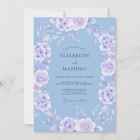 Immergrün Lavendel Himmelsbraut Frühling Hochzeit Einladung (Vorderseite)