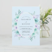 Immergrün-Lavendel-Kranz-Hochzeit Einladung (Stehend Vorderseite)
