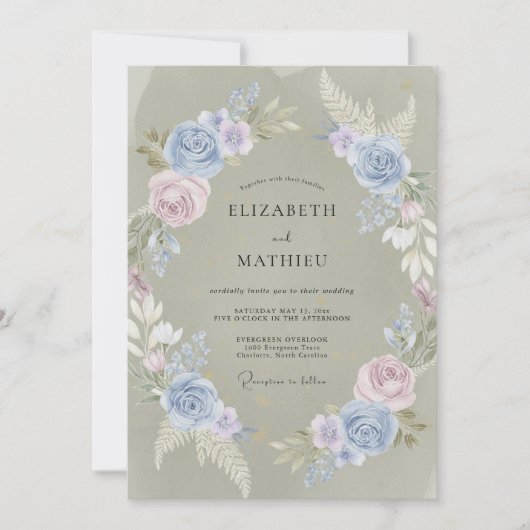 Immergrün-Lavendel-Laub-Eukalyptus-Hochzeit Einladung (Vorderseite)