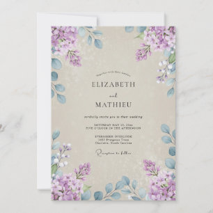Immergrün-Lila-Aquarell-Blumenhochzeit Einladung