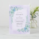 Immergrün-Lila-Blatt-Hochzeit Einladung (Stehend Vorderseite)