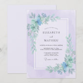 Immergrün-Lila-Blatt-Hochzeit Einladung (Vorne/Hinten)