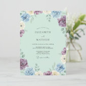 Immergrün-Lila-Blüten-Hochzeit Einladung (Stehend Vorderseite)