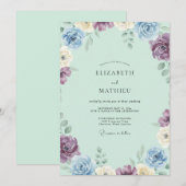 Immergrün-Lila-Blüten-Hochzeit Einladung (Vorne/Hinten)