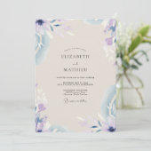 Immergrün-Lila-Blüten-Hochzeit Einladung (Stehend Vorderseite)