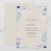 Immergrün-Lila-Blüten-Hochzeit Einladung (Vorne/Hinten)