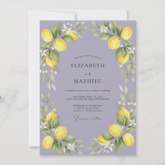 Immergrün-Limonen-Zitrus-Eukalyptus-Hochzeit Einladung (Vorderseite)