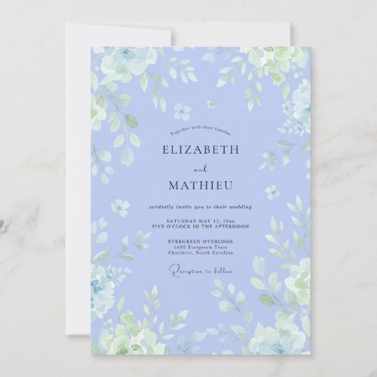 Immergrün Luftige Aquarell-Hochzeit Einladung (Vorderseite)