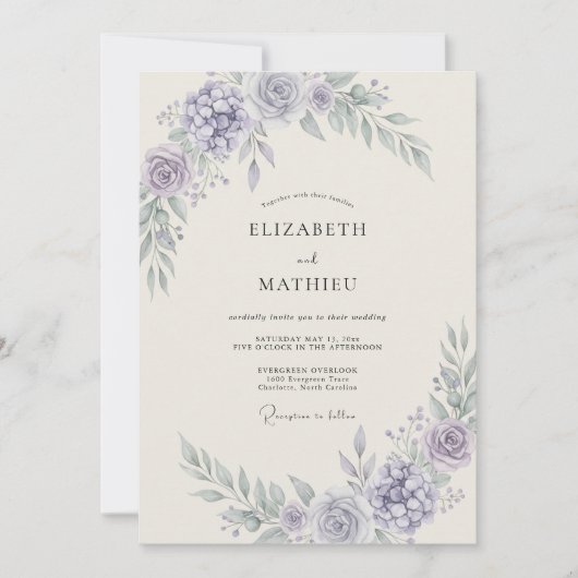 Immergrün Luftige Blumenhochzeit Einladung (Vorderseite)
