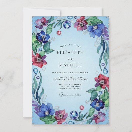 Immergrün Magenta Wildblumen-Hochzeit Einladung (Vorderseite)