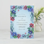 Immergrün Magenta Wildblumen-Hochzeit Einladung (Stehend Vorderseite)
