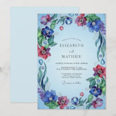 Immergrün Magenta Wildblumen-Hochzeit Einladung (Vorne/Hinten)