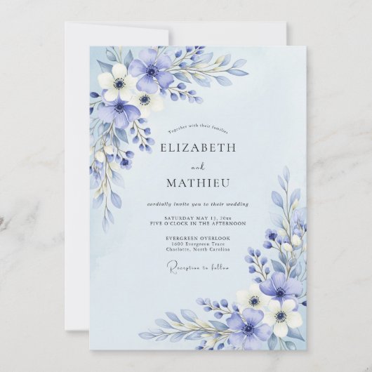 Immergrün Malerische Blütenhochzeit Einladung (Vorderseite)